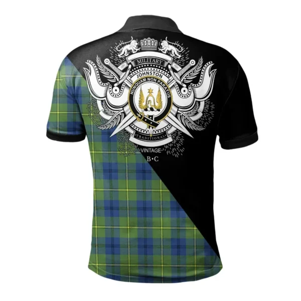 Scottish Johnston Ancient Clan Crest Tartan Polo Shirt, Long Polo, Zipper Polo - Military Logo