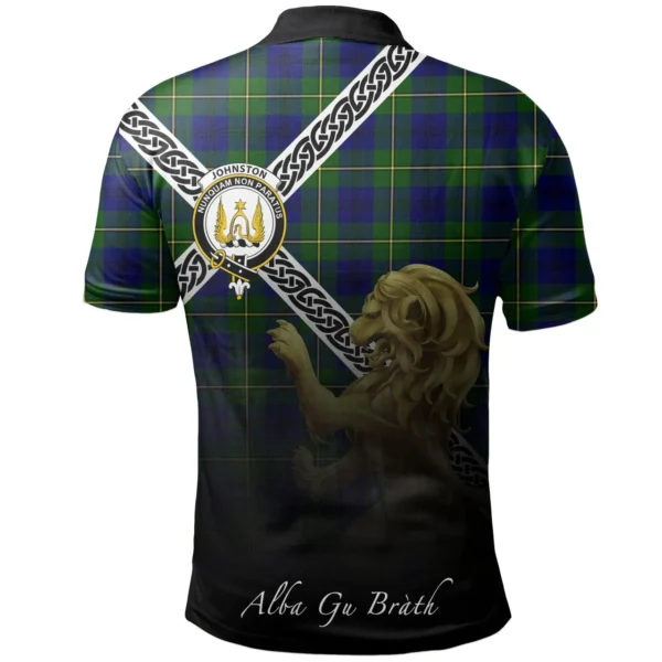 Scottish Johnston Modern Clan Crest Tartan Polo Shirt, Long Polo, Zipper Polo - Celtic with Scotland Lion
