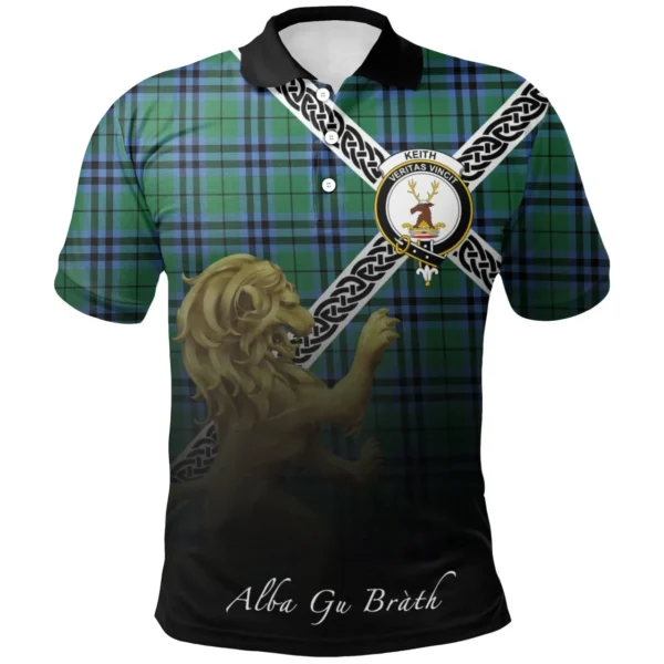 Scottish Keith Ancient Clan Crest Tartan Polo Shirt, Long Polo, Zipper Polo - Celtic with Scotland Lion