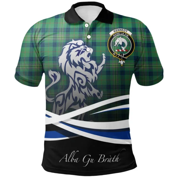 Scottish Kennedy Ancient Clan Crest Tartan Polo Shirt, Long Polo, Zipper Polo - Scotland Lion