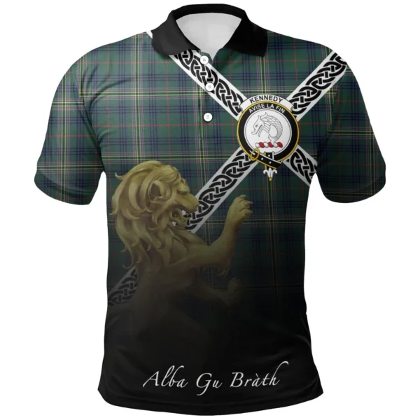 Scottish Kennedy Modern Clan Crest Tartan Polo Shirt, Long Polo, Zipper Polo - Celtic with Scotland Lion