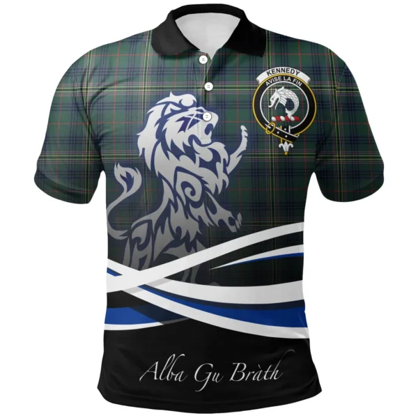 Scottish Kennedy Modern Clan Crest Tartan Polo Shirt, Long Polo, Zipper Polo - Scotland Lion