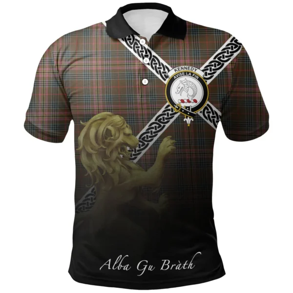Scottish Kennedy Weathered Clan Crest Tartan Polo Shirt, Long Polo, Zipper Polo - Celtic with Scotland Lion