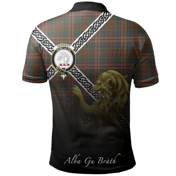 Scottish Kennedy Weathered Clan Crest Tartan Polo Shirt, Long Polo, Zipper Polo - Celtic with Scotland Lion