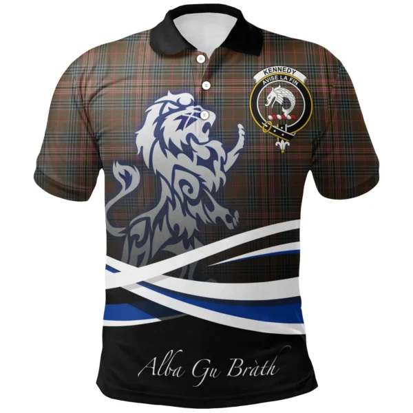 Scottish Kennedy Weathered Clan Crest Tartan Polo Shirt, Long Polo, Zipper Polo - Scotland Lion