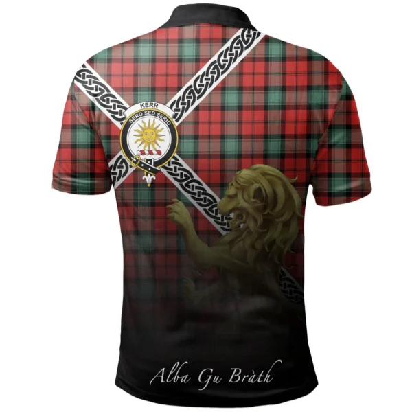 Scottish Kerr Ancient Clan Crest Tartan Polo Shirt, Long Polo, Zipper Polo - Celtic with Scotland Lion