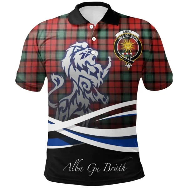 Scottish Kerr Ancient Clan Crest Tartan Polo Shirt, Long Polo, Zipper Polo - Scotland Lion