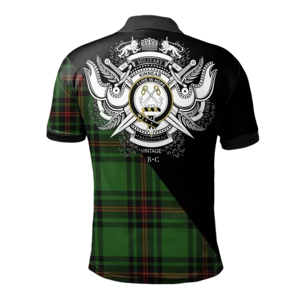 Scottish Kinnear Clan Crest Tartan Polo Shirt, Long Polo, Zipper Polo - Military Logo