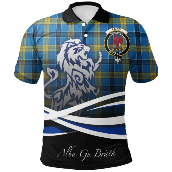 Scottish Laing Clan Crest Tartan Polo Shirt, Long Polo, Zipper Polo - Scotland Lion