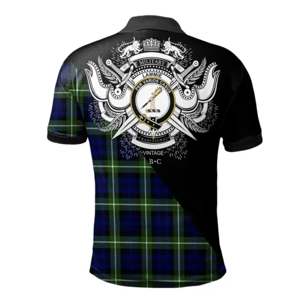 Scottish Lammie Clan Crest Tartan Polo Shirt, Long Polo, Zipper Polo - Military Logo
