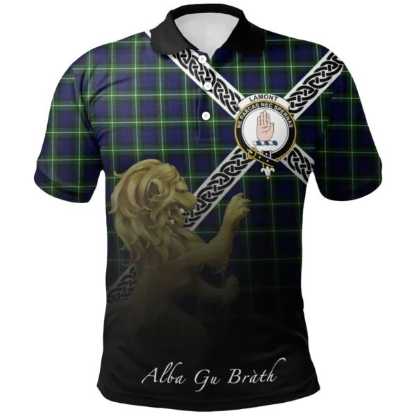 Scottish Lamont Modern Clan Crest Tartan Polo Shirt, Long Polo, Zipper Polo - Celtic with Scotland Lion
