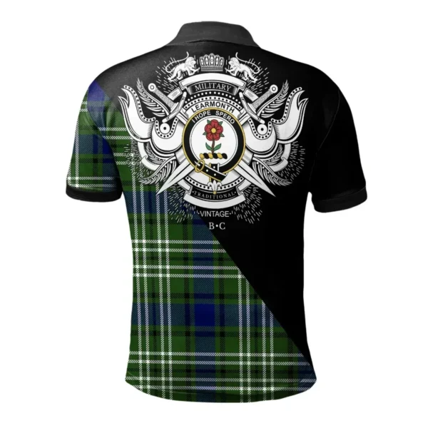 Scottish Learmonth Clan Crest Tartan Polo Shirt, Long Polo, Zipper Polo - Military Logo