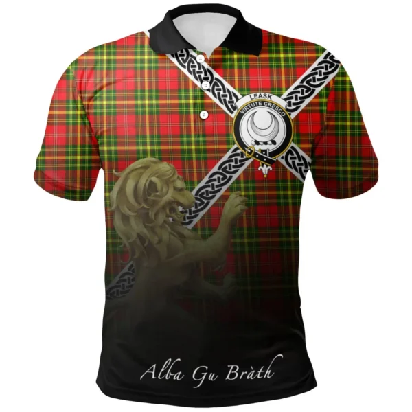 Scottish Leask Clan Crest Tartan Polo Shirt, Long Polo, Zipper Polo - Celtic with Scotland Lion