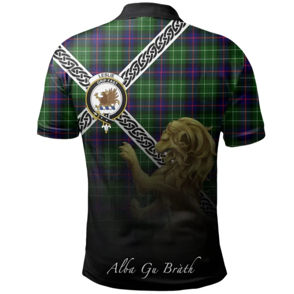 Scottish Leslie Hunting Ancient Clan Crest Tartan Polo Shirt, Long Polo, Zipper Polo - Celtic with Scotland Lion
