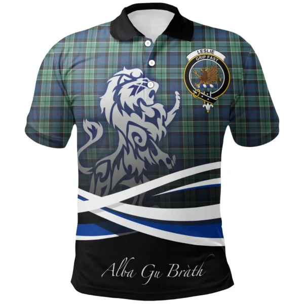 Scottish Leslie Hunting Ancient Clan Crest Tartan Polo Shirt, Long Polo, Zipper Polo - Scotland Lion