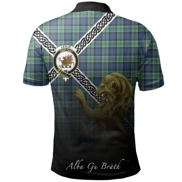 Scottish Leslie Hunting Clan Crest Tartan Polo Shirt, Long Polo, Zipper Polo - Celtic with Scotland Lion