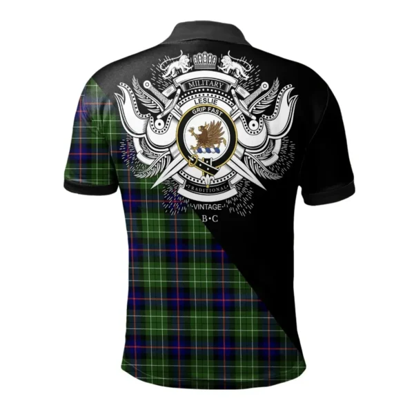 Scottish Leslie Hunting Clan Crest Tartan Polo Shirt, Long Polo, Zipper Polo - Military Logo