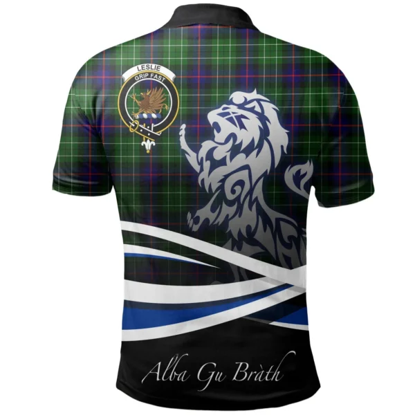 Scottish Leslie Hunting Clan Crest Tartan Polo Shirt, Long Polo, Zipper Polo - Scotland Lion
