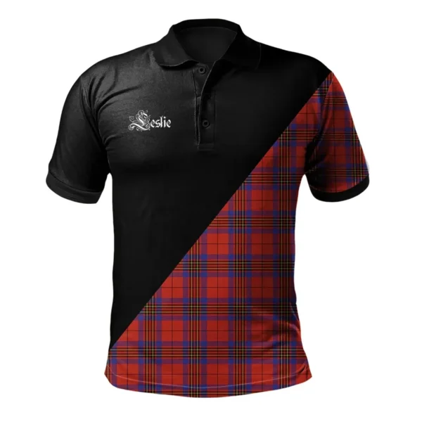 Scottish Leslie Modern Clan Crest Tartan Polo Shirt, Long Polo, Zipper Polo - Military Logo