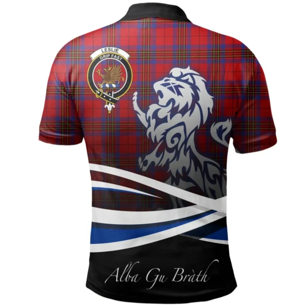 Scottish Leslie Modern Clan Crest Tartan Polo Shirt, Long Polo, Zipper Polo - Scotland Lion