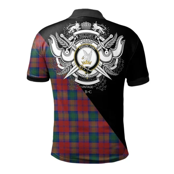 Scottish Lindsay Modern Clan Crest Tartan Polo Shirt, Long Polo, Zipper Polo - Military Logo