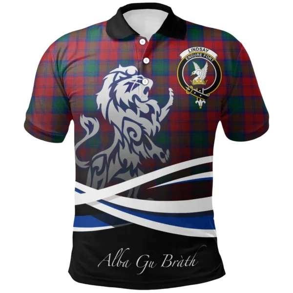 Scottish Lindsay Modern Clan Crest Tartan Polo Shirt, Long Polo, Zipper Polo - Scotland Lion