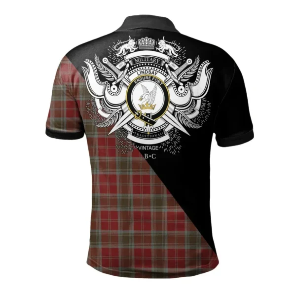 Scottish Lindsay Weathered Clan Crest Tartan Polo Shirt, Long Polo, Zipper Polo - Military Logo