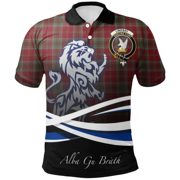 Scottish Lindsay Weathered Clan Crest Tartan Polo Shirt, Long Polo, Zipper Polo - Scotland Lion