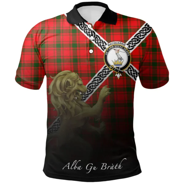 Scottish MacQuarrie Modern Clan Crest Tartan Polo Shirt, Long Polo, Zipper Polo - Celtic with Scotland Lion