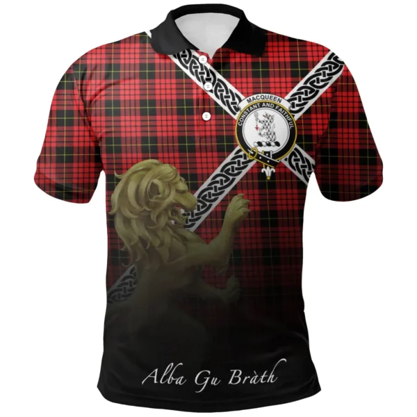 Scottish MacQueen Modern Clan Crest Tartan Polo Shirt, Long Polo, Zipper Polo - Celtic with Scotland Lion