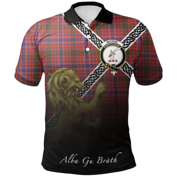 Scottish MacRae Ancient Clan Crest Tartan Polo Shirt, Long Polo, Zipper Polo - Celtic with Scotland Lion