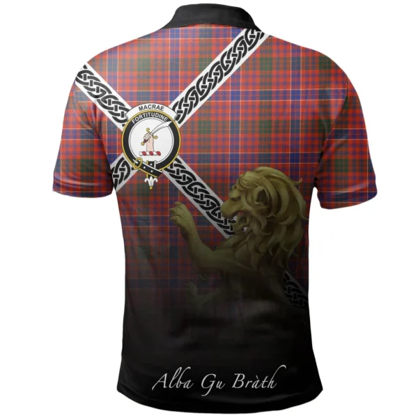 Scottish MacRae Ancient Clan Crest Tartan Polo Shirt, Long Polo, Zipper Polo - Celtic with Scotland Lion