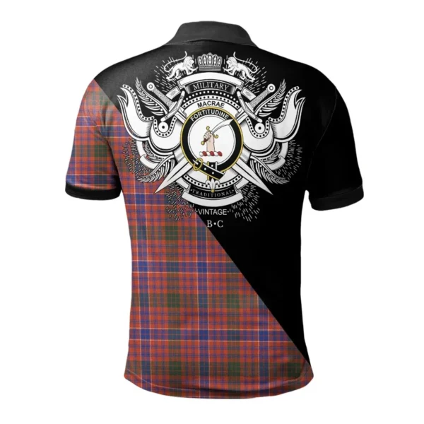 Scottish MacRae Ancient Clan Crest Tartan Polo Shirt, Long Polo, Zipper Polo - Military Logo