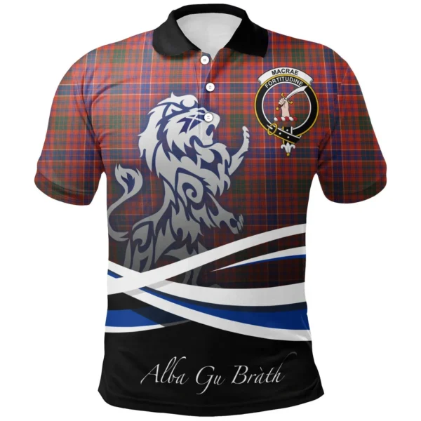 Scottish MacRae Ancient Clan Crest Tartan Polo Shirt, Long Polo, Zipper Polo - Scotland Lion