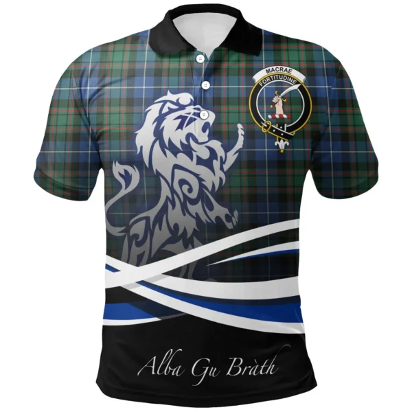 Scottish MacRae Hunting Ancient Clan Crest Tartan Polo Shirt, Long Polo, Zipper Polo - Scotland Lion