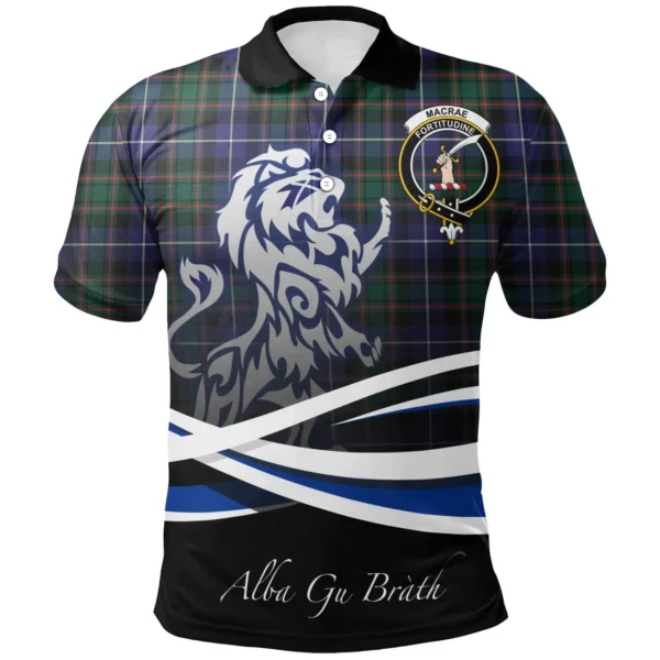 Scottish MacRae Hunting Modern Clan Crest Tartan Polo Shirt, Long Polo, Zipper Polo - Scotland Lion