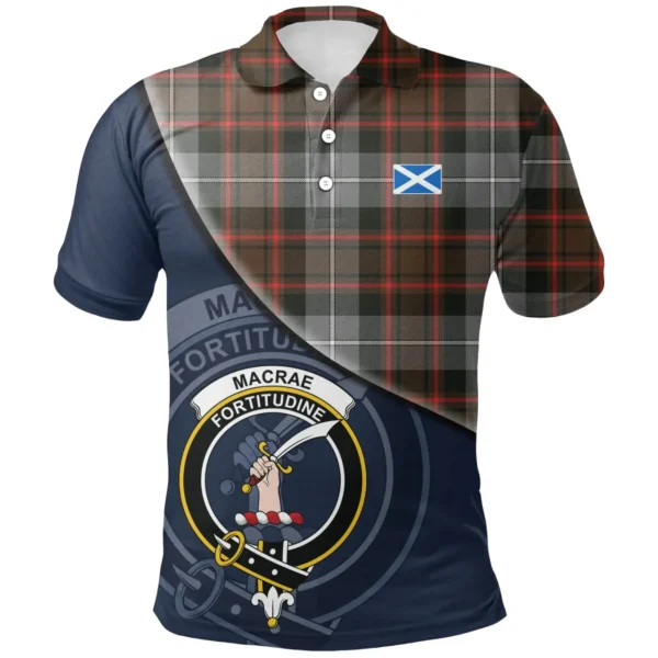 Scottish MacRae Hunting Weathered Clan Crest Tartan Polo Shirt, Long Polo, Zipper Polo - Bend Style