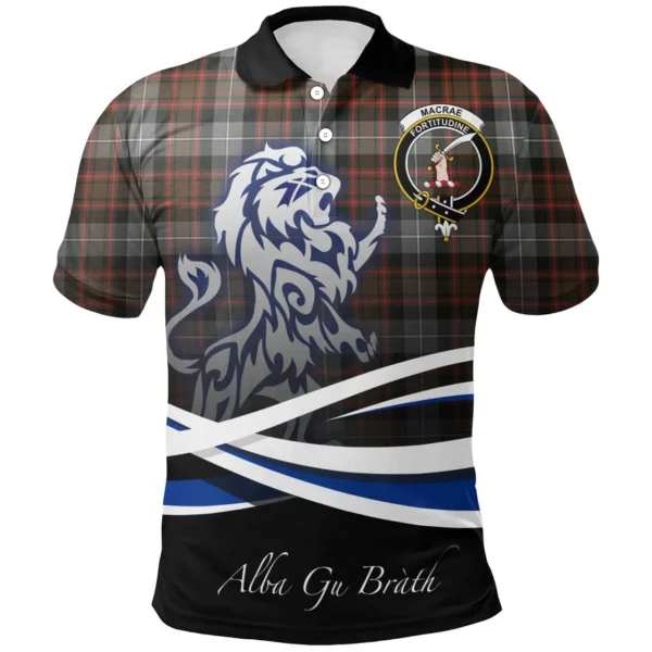 Scottish MacRae Hunting Weathered Clan Crest Tartan Polo Shirt, Long Polo, Zipper Polo - Scotland Lion