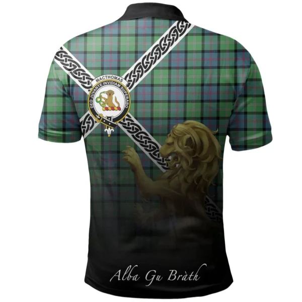 Scottish MacThomas Ancient Clan Crest Tartan Polo Shirt, Long Polo, Zipper Polo - Celtic with Scotland Lion