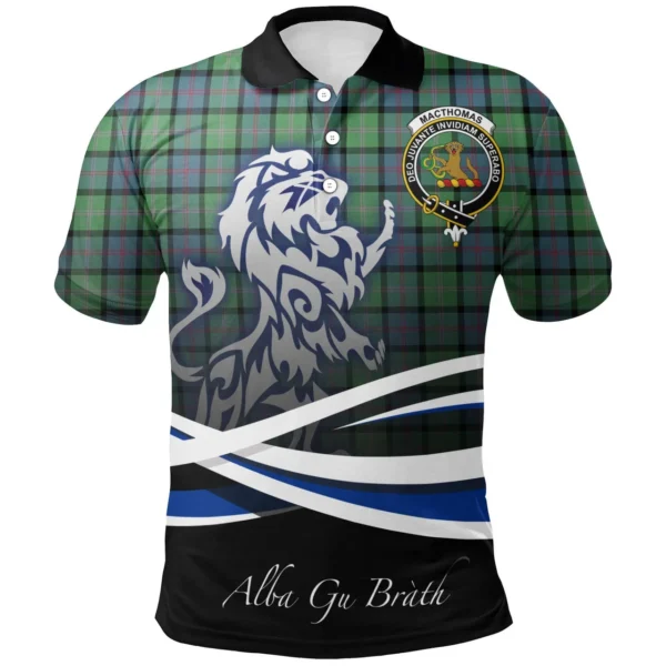 Scottish MacThomas Ancient Clan Crest Tartan Polo Shirt, Long Polo, Zipper Polo - Scotland Lion
