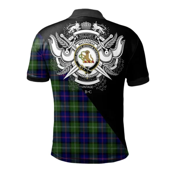 Scottish MacThomas Modern Clan Crest Tartan Polo Shirt, Long Polo, Zipper Polo - Military Logo