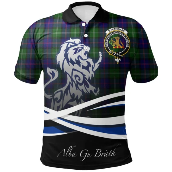 Scottish MacThomas Modern Clan Crest Tartan Polo Shirt, Long Polo, Zipper Polo - Scotland Lion