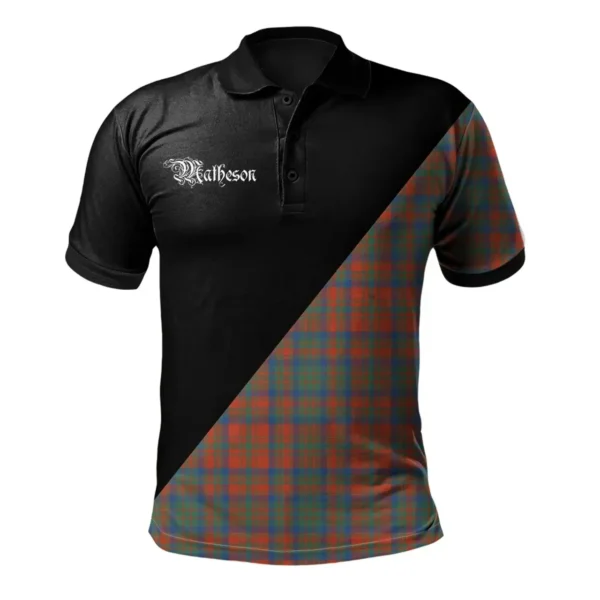 Scottish Matheson Ancient Clan Crest Tartan Polo Shirt, Long Polo, Zipper Polo - Military Logo