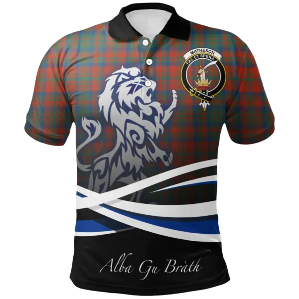 Scottish Matheson Ancient Clan Crest Tartan Polo Shirt, Long Polo, Zipper Polo - Scotland Lion