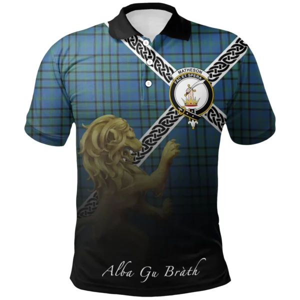 Scottish Matheson Hunting Ancient Clan Crest Tartan Polo Shirt, Long Polo, Zipper Polo - Celtic with Scotland Lion