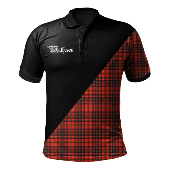 Scottish Matheson Modern Clan Crest Tartan Polo Shirt, Long Polo, Zipper Polo - Military Logo