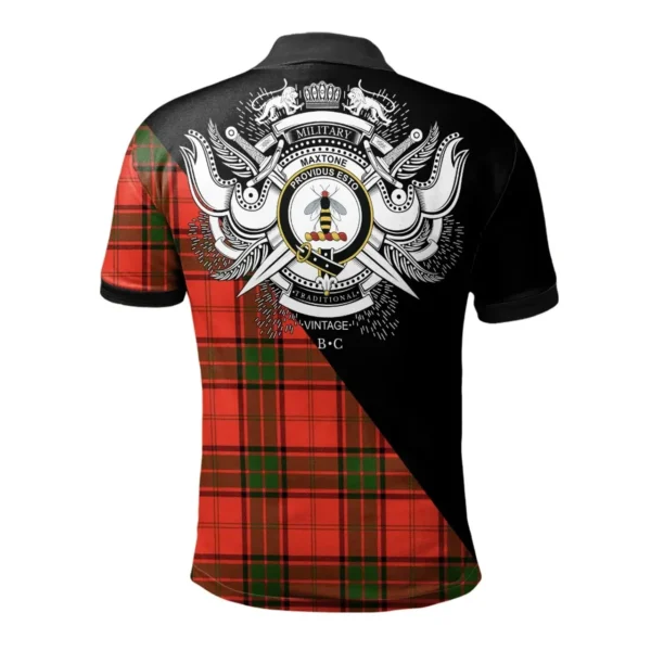 Scottish Maxtone Clan Crest Tartan Polo Shirt, Long Polo, Zipper Polo - Military Logo