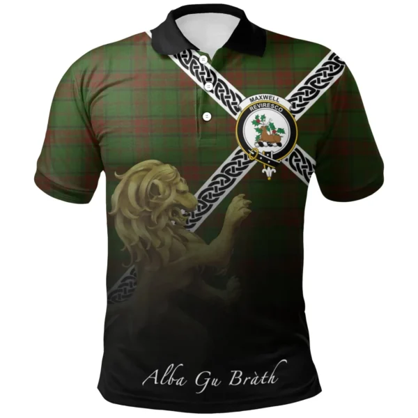 Scottish Maxwell Hunting Clan Crest Tartan Polo Shirt, Long Polo, Zipper Polo - Celtic with Scotland Lion