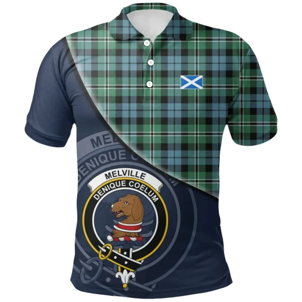 Scottish Melville Clan Crest Tartan Polo Shirt, Long Polo, Zipper Polo - Bend Style