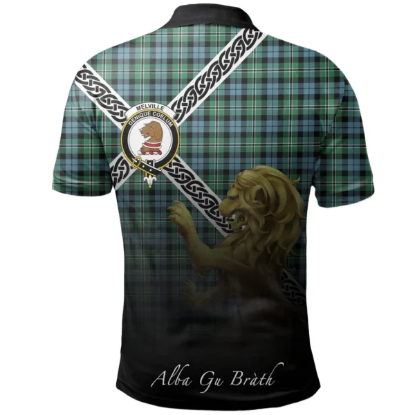Scottish Melville Clan Crest Tartan Polo Shirt, Long Polo, Zipper Polo - Celtic with Scotland Lion